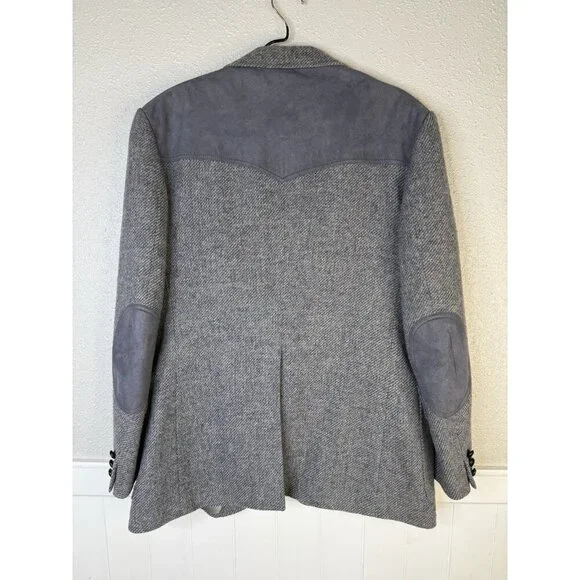 VTG Pendleton Blazer Men's 44 Wool Blue Gray USA 70s Western Yoke Elbow Patch - Picture 7 of 15
